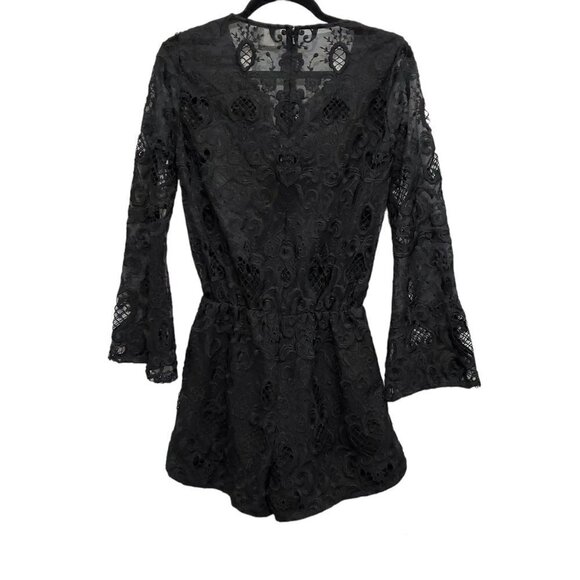 🔥ASOS V Neck Black Lace Bell Sleeve Romper - Picture 6 of 10